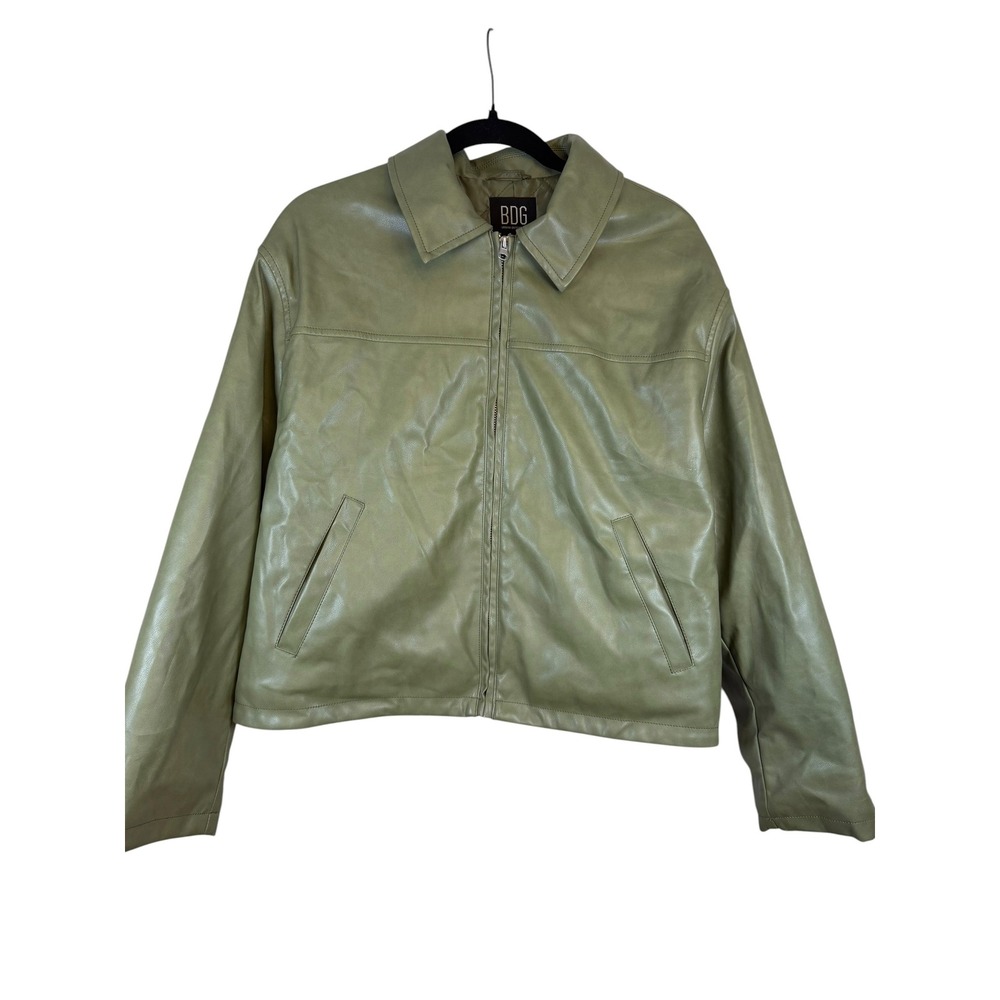 BDG Urban Outfitters Faux Leather Bomber Jacket Sage Green Medium M